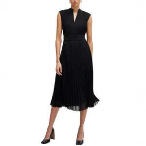 NWT BOSS Diloh Plissé Crepe Midi Black Dress $545 - Size US 10